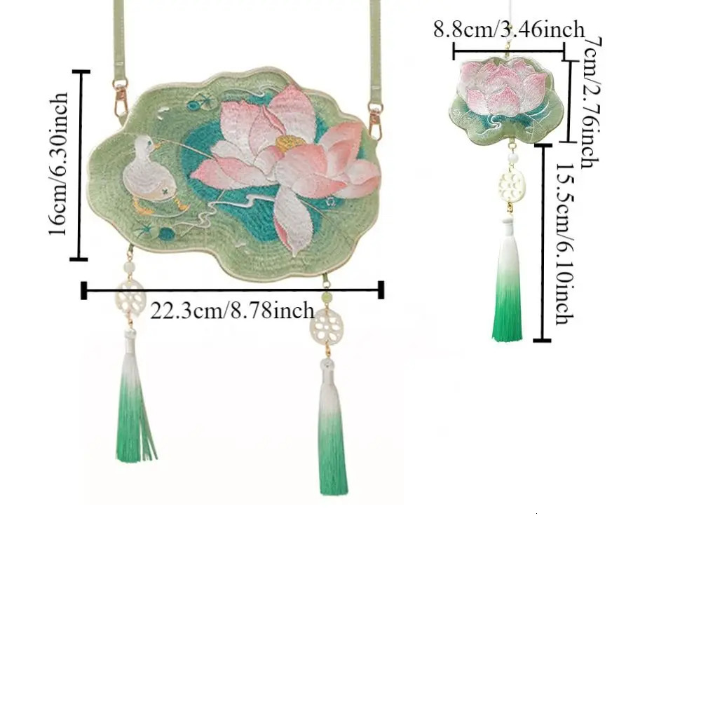Sweet Embroidery Lotus Shoulder Bag Antique Style Handmade Chinese Hanfu Traditional Elegant Ancient Messenger 260307
