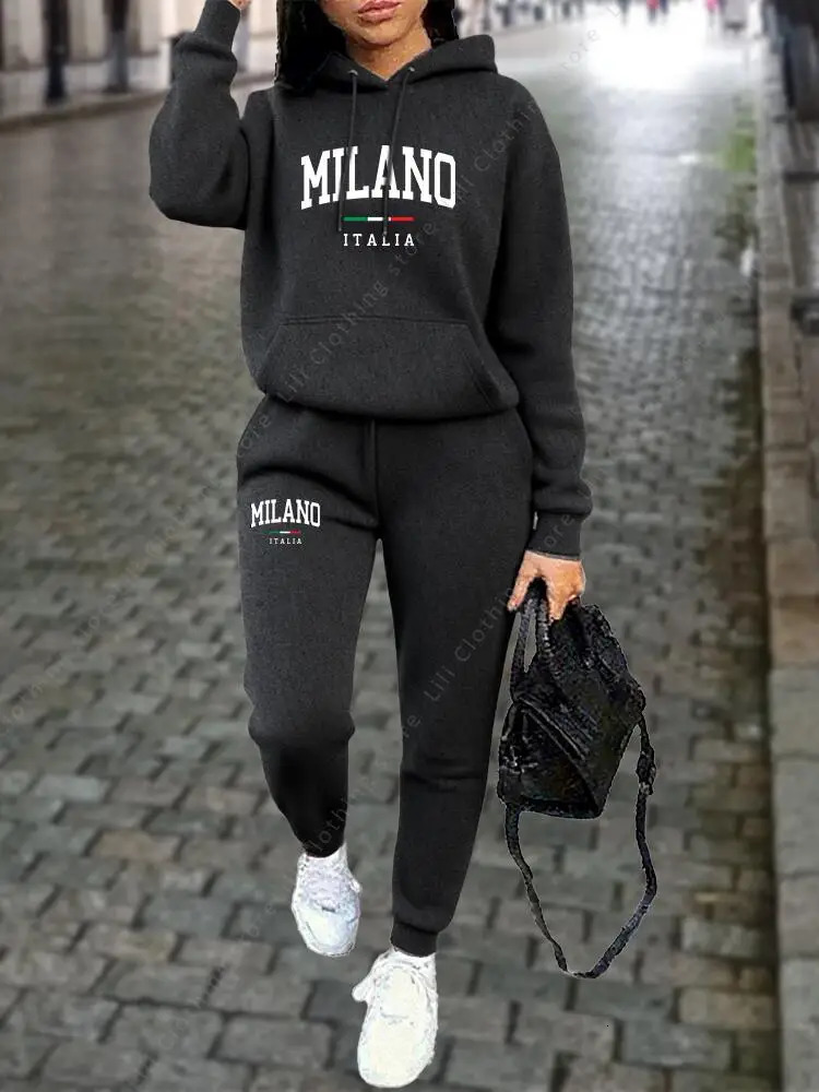 MILANO Pants Sets for Women Clothing High quality Sweatshirt Sweatpant Hoodie Suit 2 Piece Autumn Winter Outfits Woman Tracksuit 260304 - view 7