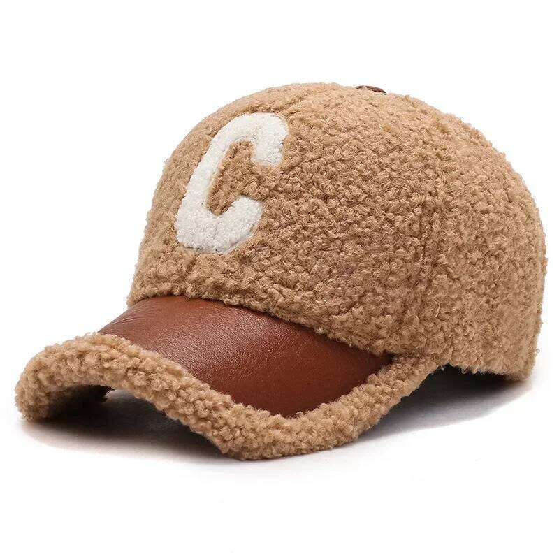 Female Autumn Winter Letter Embroidered Lamb Wool Baseball Cap Outdoor Leisure Teddy Warm And Cold Proof Duck Tongue Hat Y260304