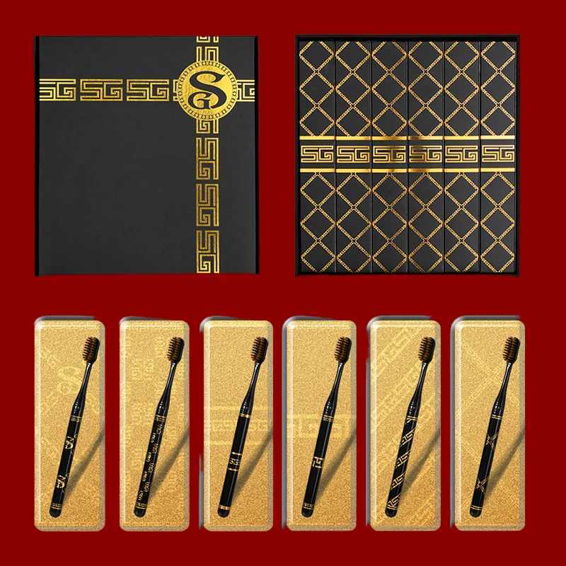 This high-end gift box toothbrush set features a black and gold light luxury design and a wide head, making it ideal for adult couples and family home