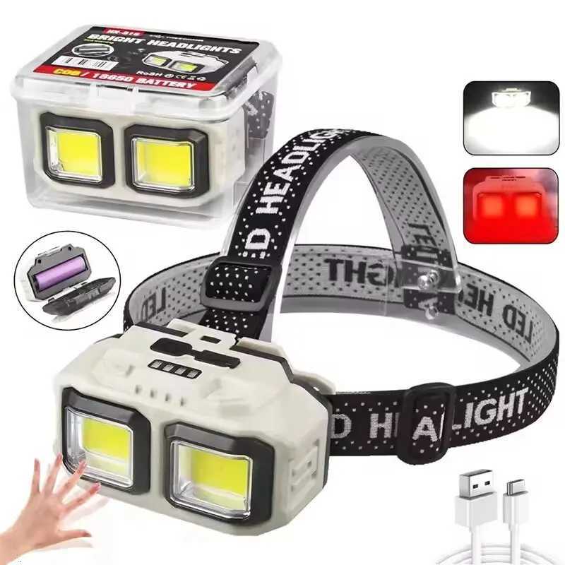 New Powerful LED Induction Headlamp Type-C Charge 4 Lighting Modes Head Flashlight Waterproof Camping Fishing Mining Headlight H260307
