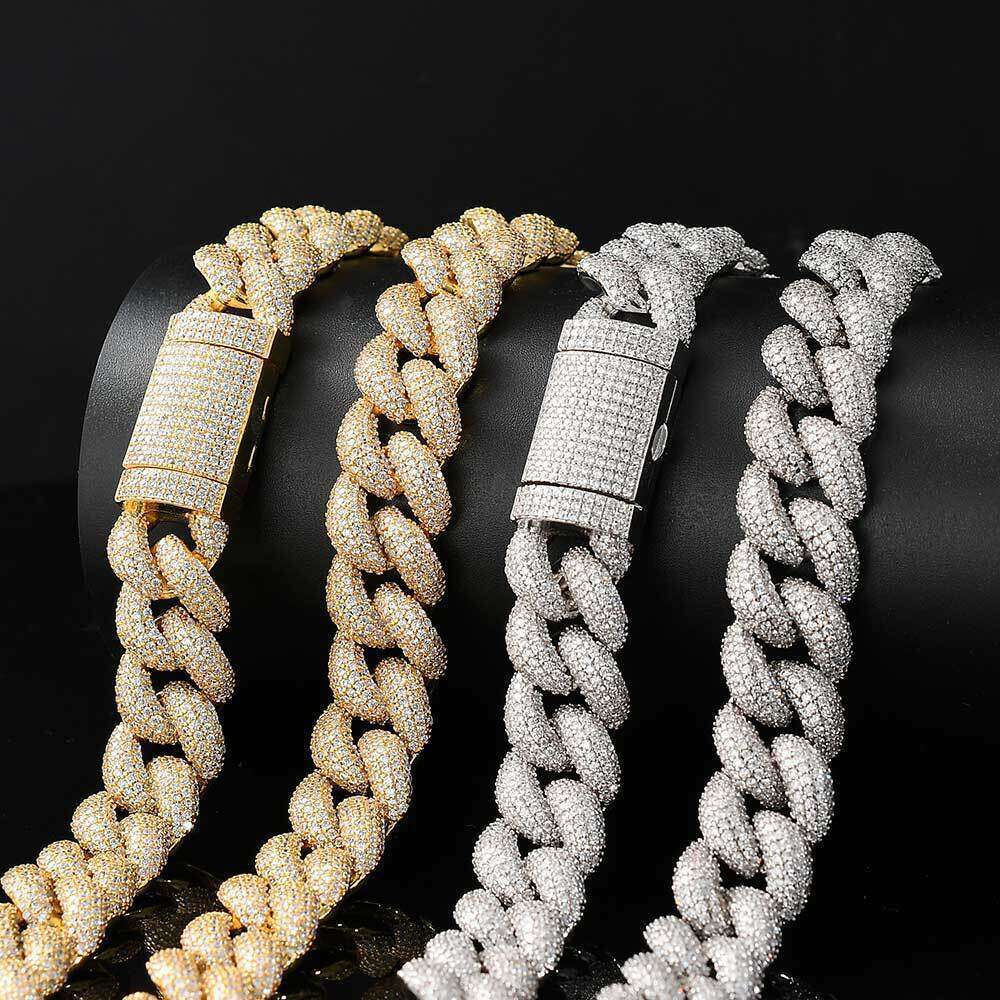 Popular European and American style micro-inlaid zirconia five-row full-diamond Cuban chain with flip clasp, high-quality personalized hip-hop necklac