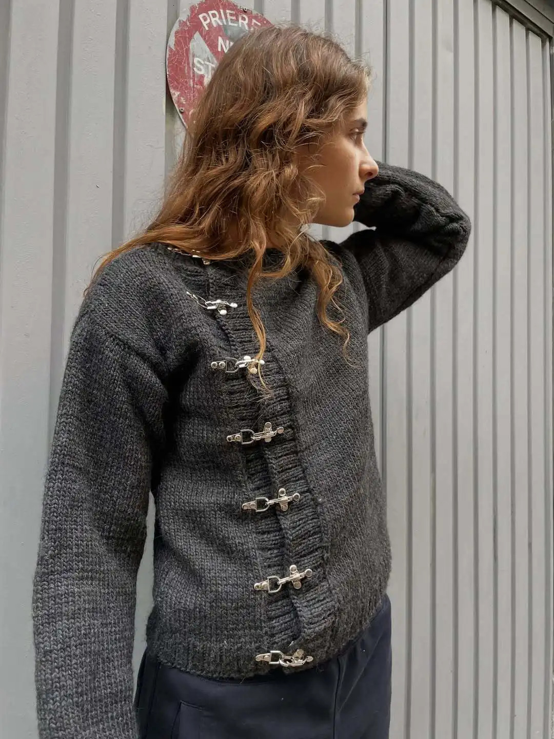 European and American autumn and winter button cardigan sweater warm casual and slimming womens knitted sweater emo 260305