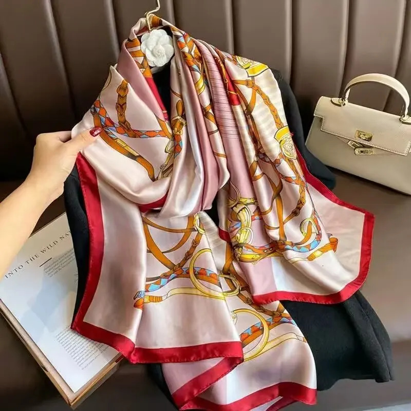1 pcs 90x180cm silk satin scarf artistic style retro plant and floral print shawl elegant and light gift for mom 260302