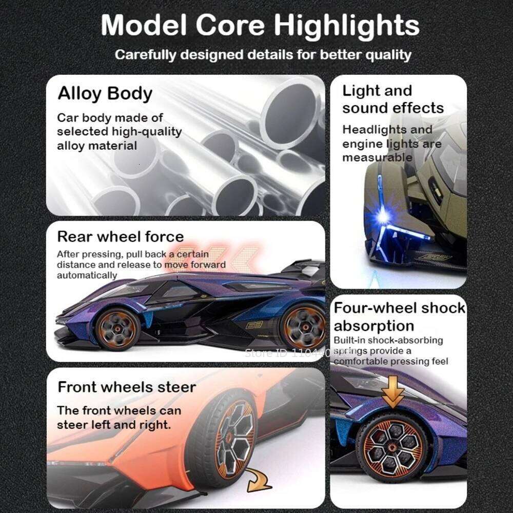 1:18 Lambor V12 Apollo EVO Model Toy Diecast Alloy Car Doors Opened Sound Light Pull Back Miniature Sportscar Collect Decoration Z260306