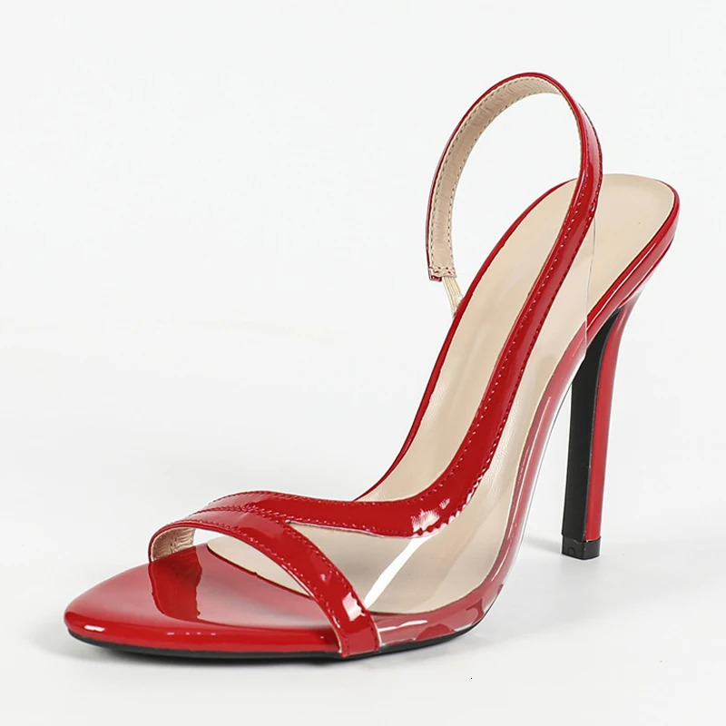 Liyke Summer Fashion Shallow Open Toe PVC Transparent Back Strap Sandals Women Red High Heels Wedding Prom Shoes Zapatos Mujer 260306