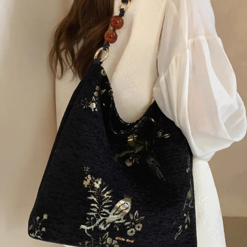 2026 Chinese Style Large Capacity Womens Shoulder Bag Summer Armpit Ancient Tote Canvas Retro Elements 260307