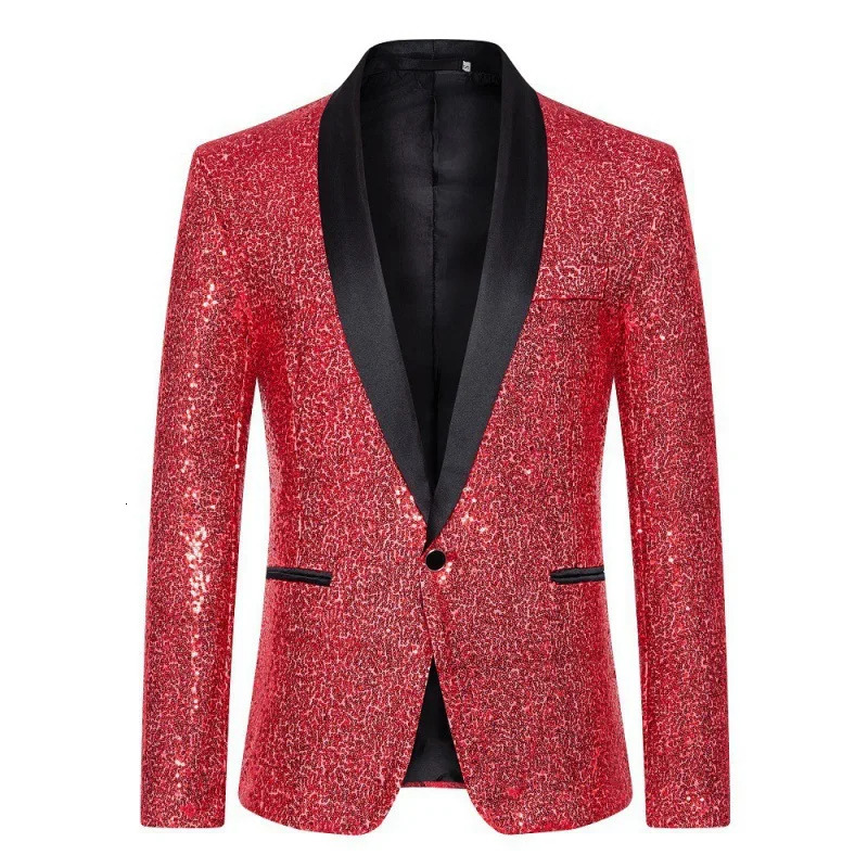 Multi Colors Mens Pearl Plate Suit Sequin Blazer Blue Silver Red Sparkly Glitter Jacket Wedding Party Stage Clothes for Men 260306