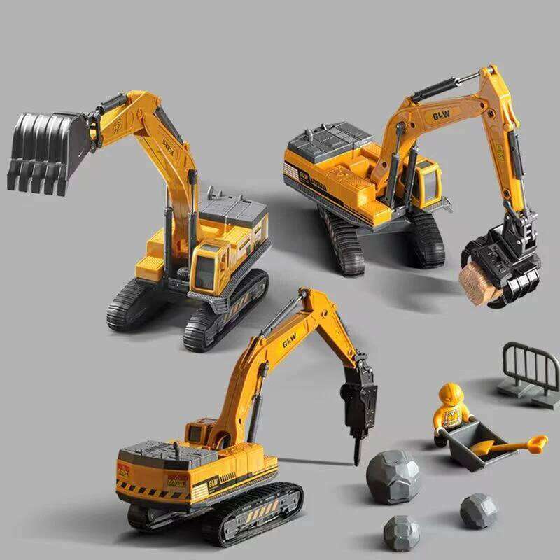 Engineering Diecast Crane Bulldozer Excavator Vehicle Construction Alloy+Plastic Tractor Inertial Model Toys for Children Boys Z260307