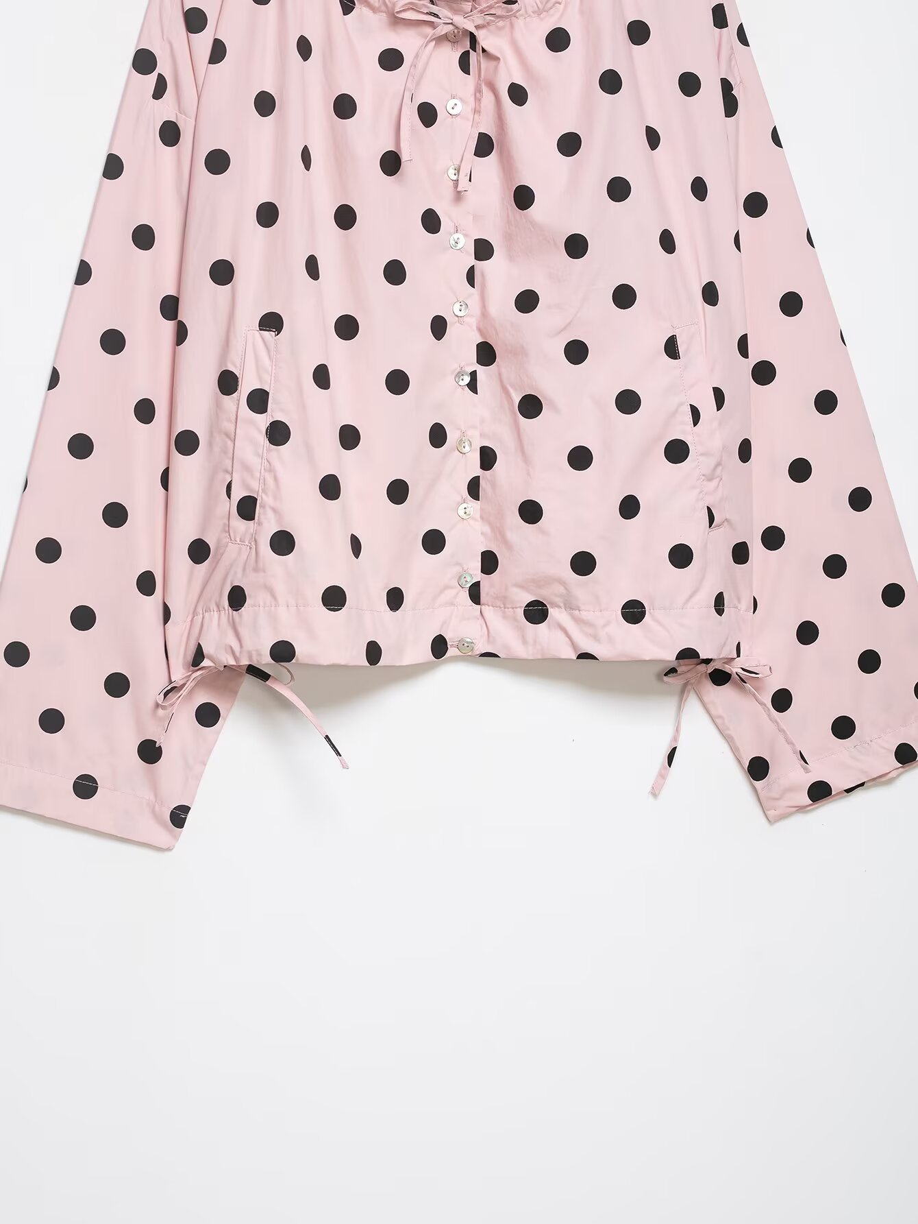 PB&ZA 2026 Spring New Product Women's Fashion Casual Bow Tie Stand up Collar Long Sleeve Polka Dot Loose Coat