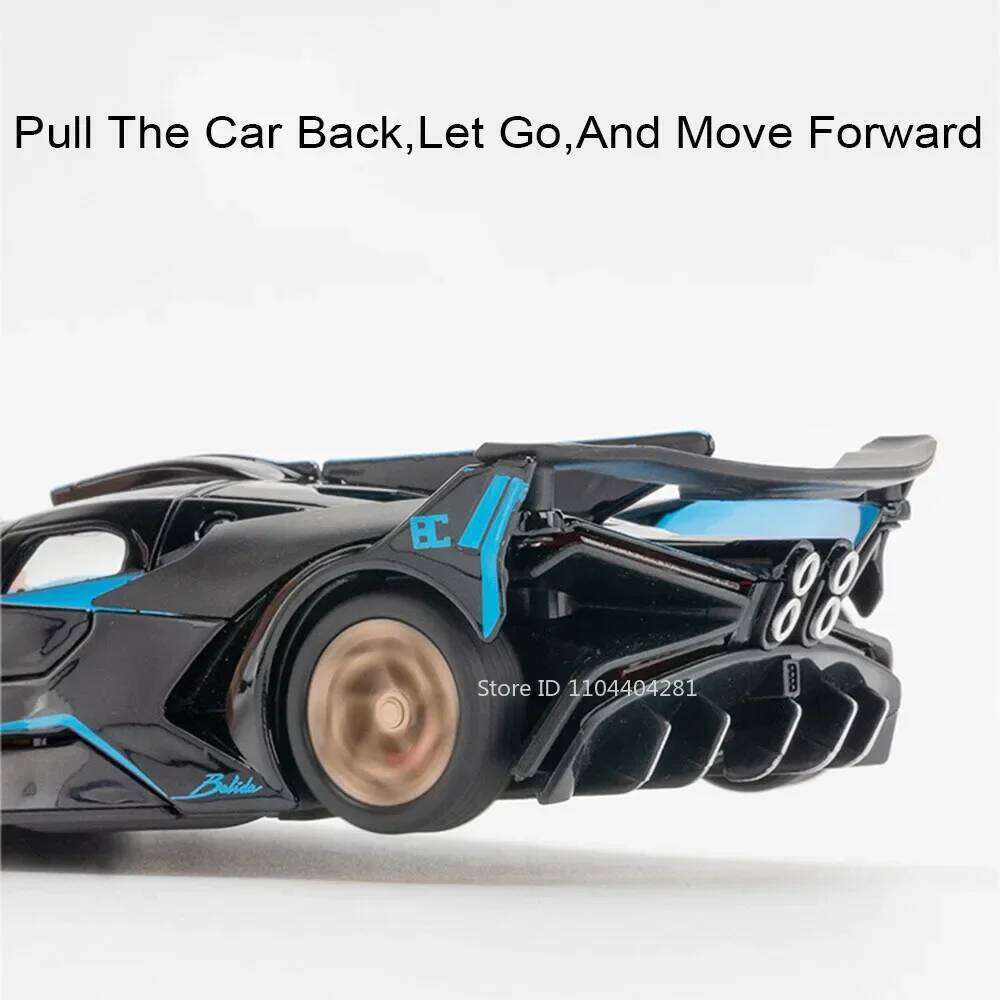 1:32 Bolide Divo Model Miniature Toys Diecast Super Sport with Sound Light Pull Back Doors Opened Metal Vehice Kids Holiday Gift Z260306