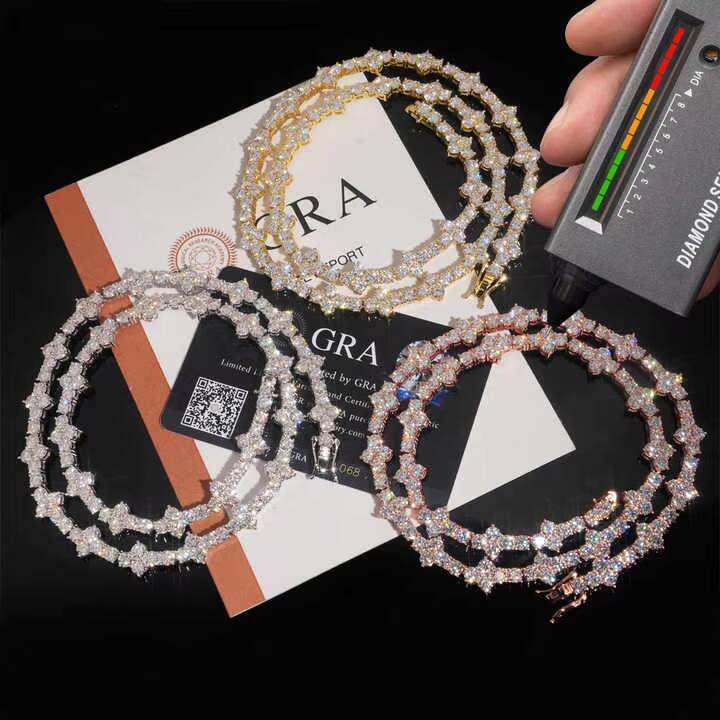 Mini Cross Hip Hop Jewelry 3mm 4mm VVS Moissanite Tennis Chain Bracelet 925 Silver Iced Out Rope Chain Necklace for Men Women