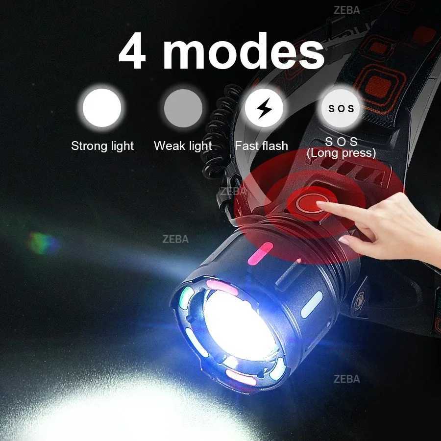 Ultra Powerful LED Headlamp 47000000LM Super Bright Long Shot 4000M Head Flashlight 18650 Rechargeable Head Lantern For Fishing H260307