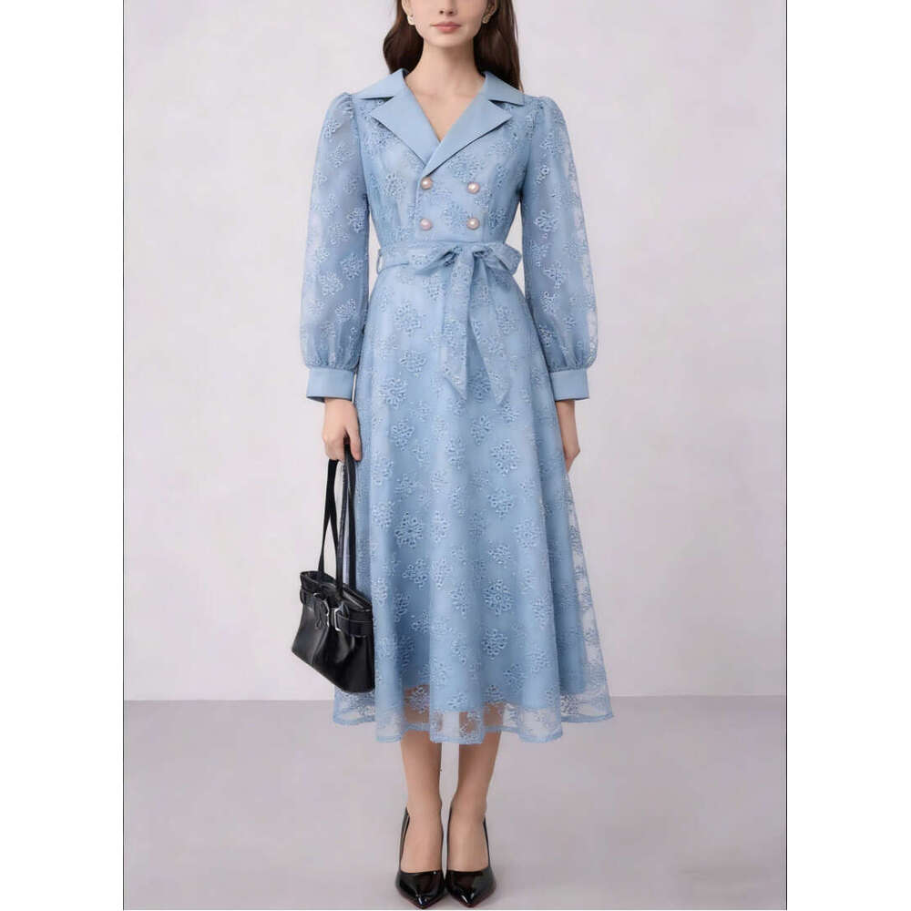 2026 Spring/Summer European a3 and American Elegant Fashion Gentle and Lightweight Jacquard Pattern Windbreaker Dress