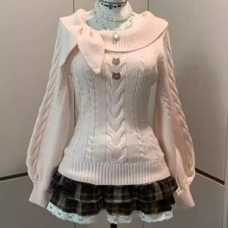 Preppy Style Sweet Knitted Sweater 2000s Aesthetic Gyaru Chic Korean Y2k Jumper Long Sleeve Coquette Knitwears 260306
