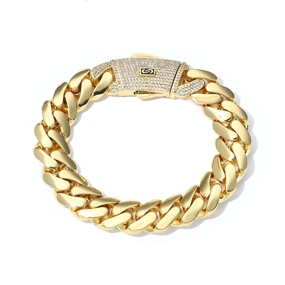 European and American Hip-Hop Cross-Border 14K Gold Smooth Cuban Chain High-Quality Trendy Men's Bracelet Personalized Jewelry Customization