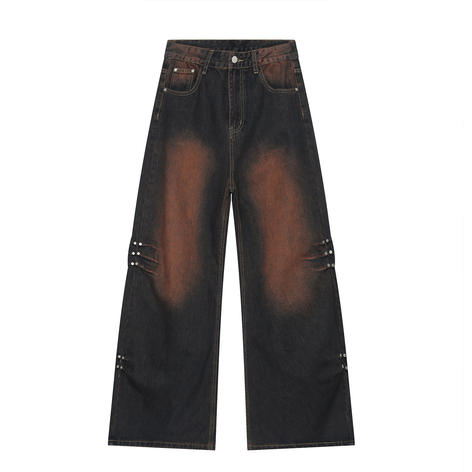 Punk Rhinestone embellished black jeans Y2k American streetwear loose wide leg jeans men 250508