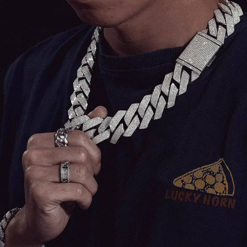 Xs Big Guy Heavy Chain 27mm 925 Sterling Silver Hand Set 5 Rows Vvs Moissanite Iced Out Cuban Link Chain Necklace for Men