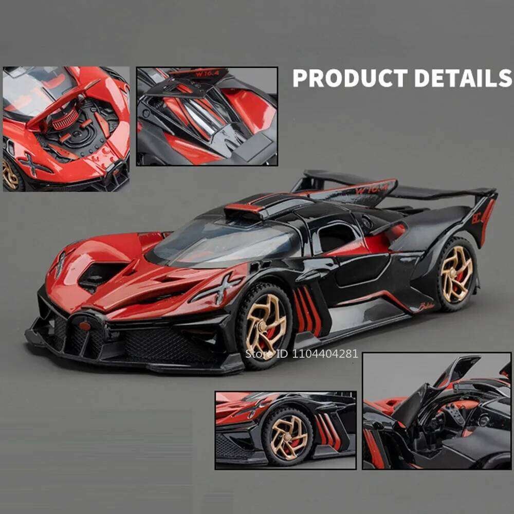 1:32 Bolide Divo Model Miniature Toys Diecast Super Sport with Sound Light Pull Back Doors Opened Metal Vehice Kids Holiday Gift Z260306