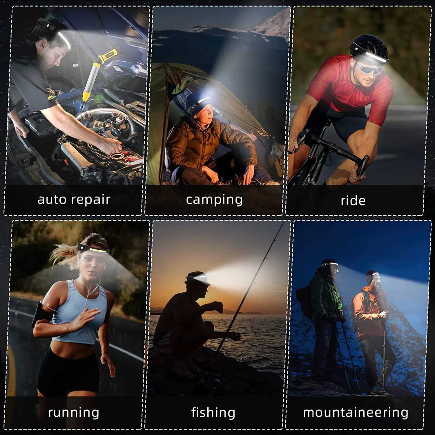 Sensor Headlamp LED Head Flashlight Rechargeable Headlight Head Torch Built-in Battery 5 Lighting Modes Fishing Camping Lantern H260307