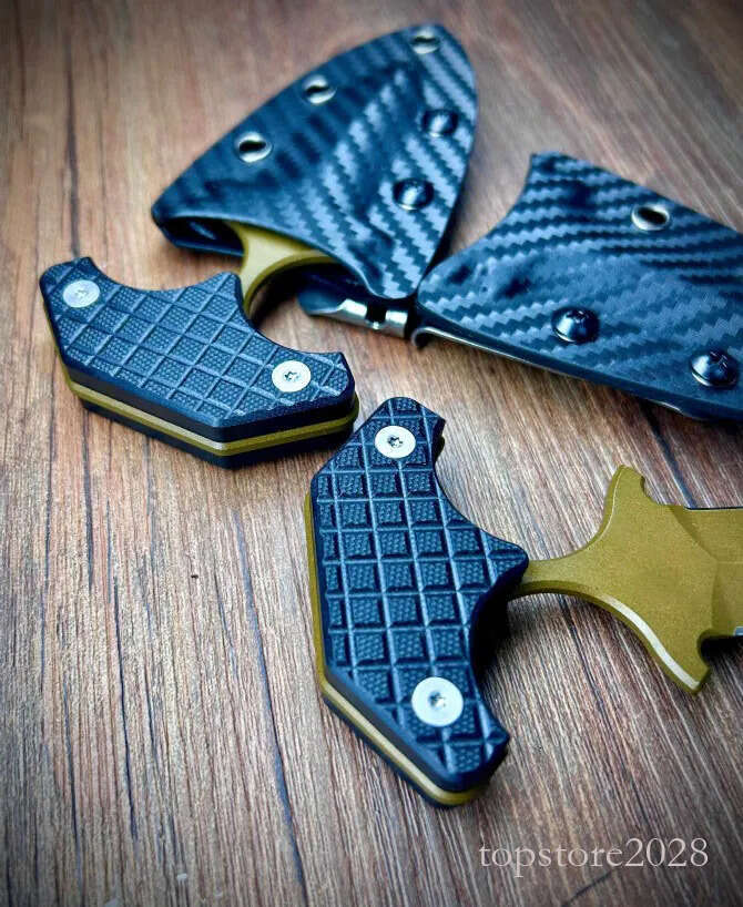 Top Quality H2616 Fixed Knife USA-10 pocket knife Titanium Coating Double Edge Blade Full Tang G10 Handle Outdoor Survival Tactical Knives with Kydex