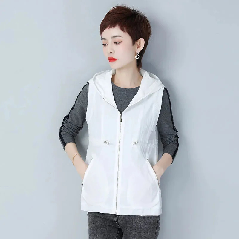 Thin Summer Womens Vest Jacket Short Hooded Sleeveless Coat Female Solid color Casual Liner Waistcoat Jackets Tops 260306