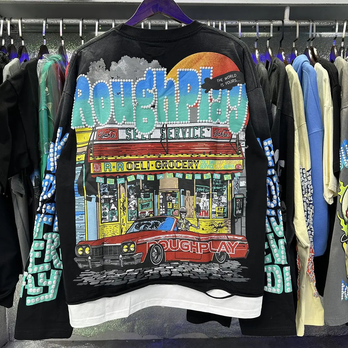 Roughplay American Cotton Retro Style Long Sleeve Men Women Jesus Print Skull Rockabilly Washed Out T-Shirt Vintage Tee 260303