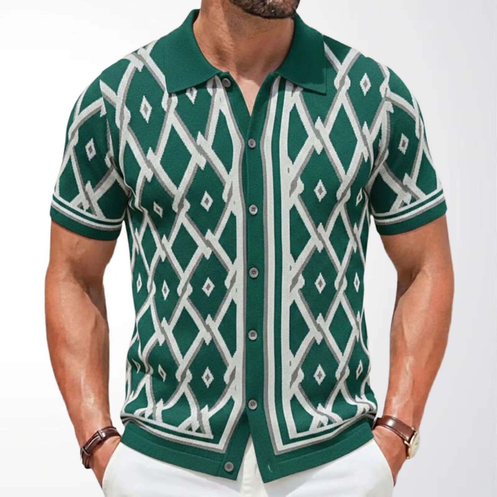 Mens Clothing Mens Polo Shirt Summer New Jacquard Knit Short Sleeve Cardigan SY0033 241126