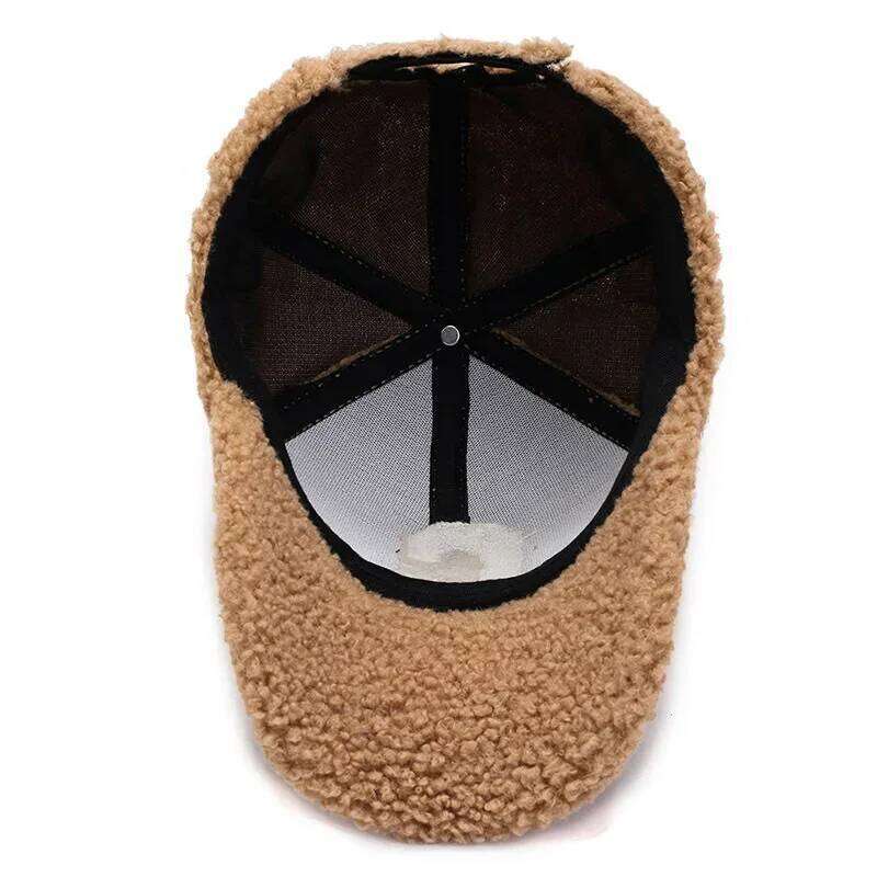 Female Autumn Winter Letter Embroidered Lamb Wool Baseball Cap Outdoor Leisure Teddy Warm And Cold Proof Duck Tongue Hat Y260304
