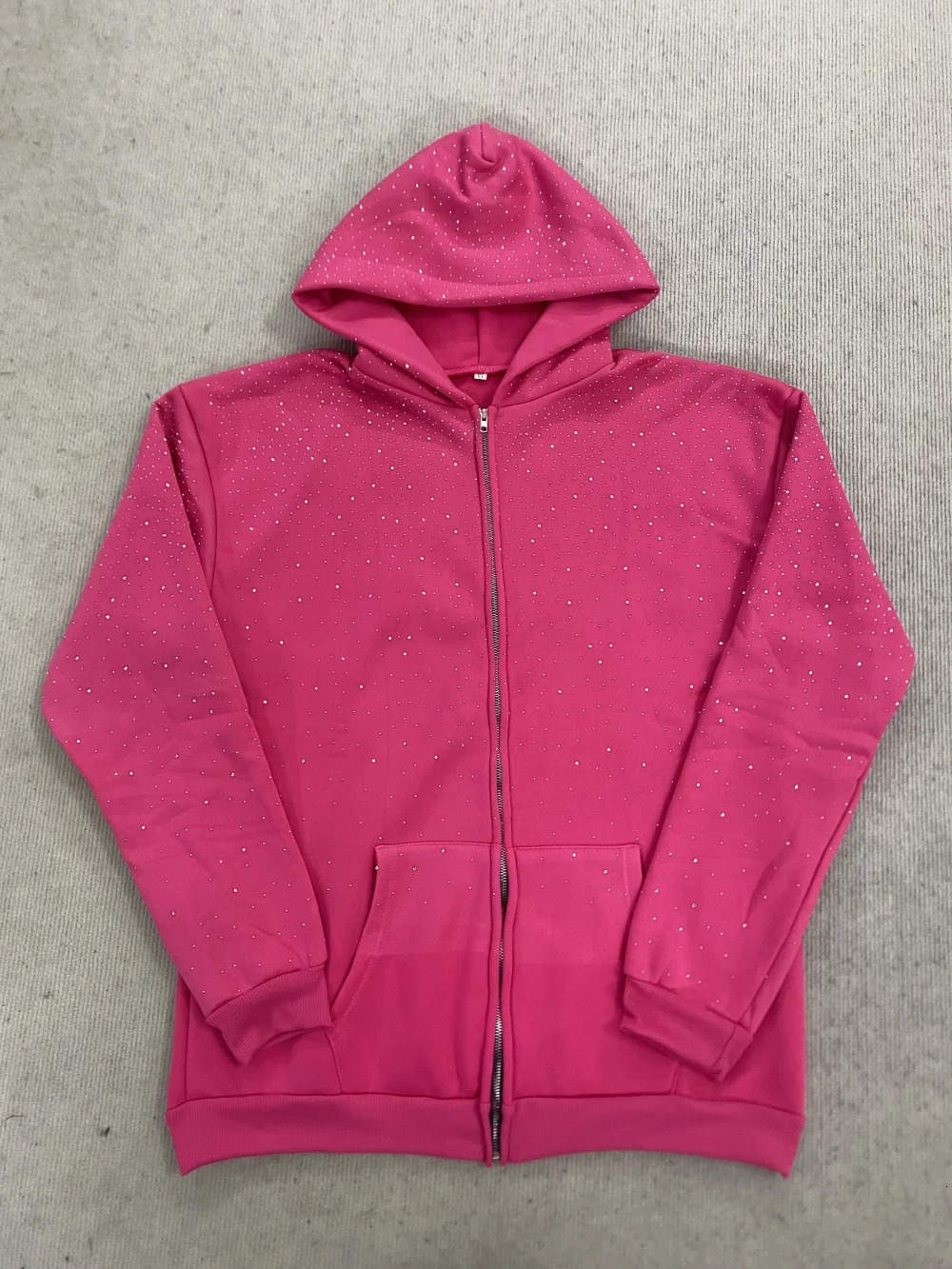 Gothic INS Trend Rhinestone Studded Hoodie 2026 Autumn Winter Solid Color Loose Outerwear Unisex Daily Commute Casual Top 260228