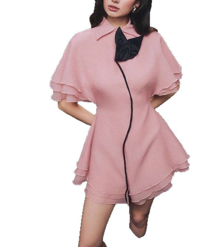 2026 Spring/Summer New Designer Sweet Young College a3 Style Color blocked Bell Sleeves Waist Short Skirt