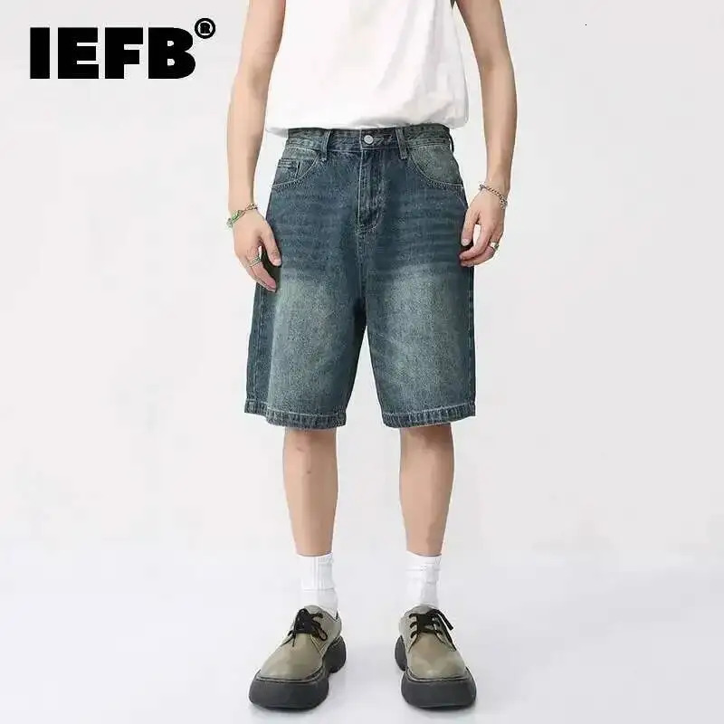 IEFB Summer Denim Shorts Mens Loose Korean Style Retro Short Jeans Fashion Washed Casual Knee Length Pant Streetwear 9A8588 260306