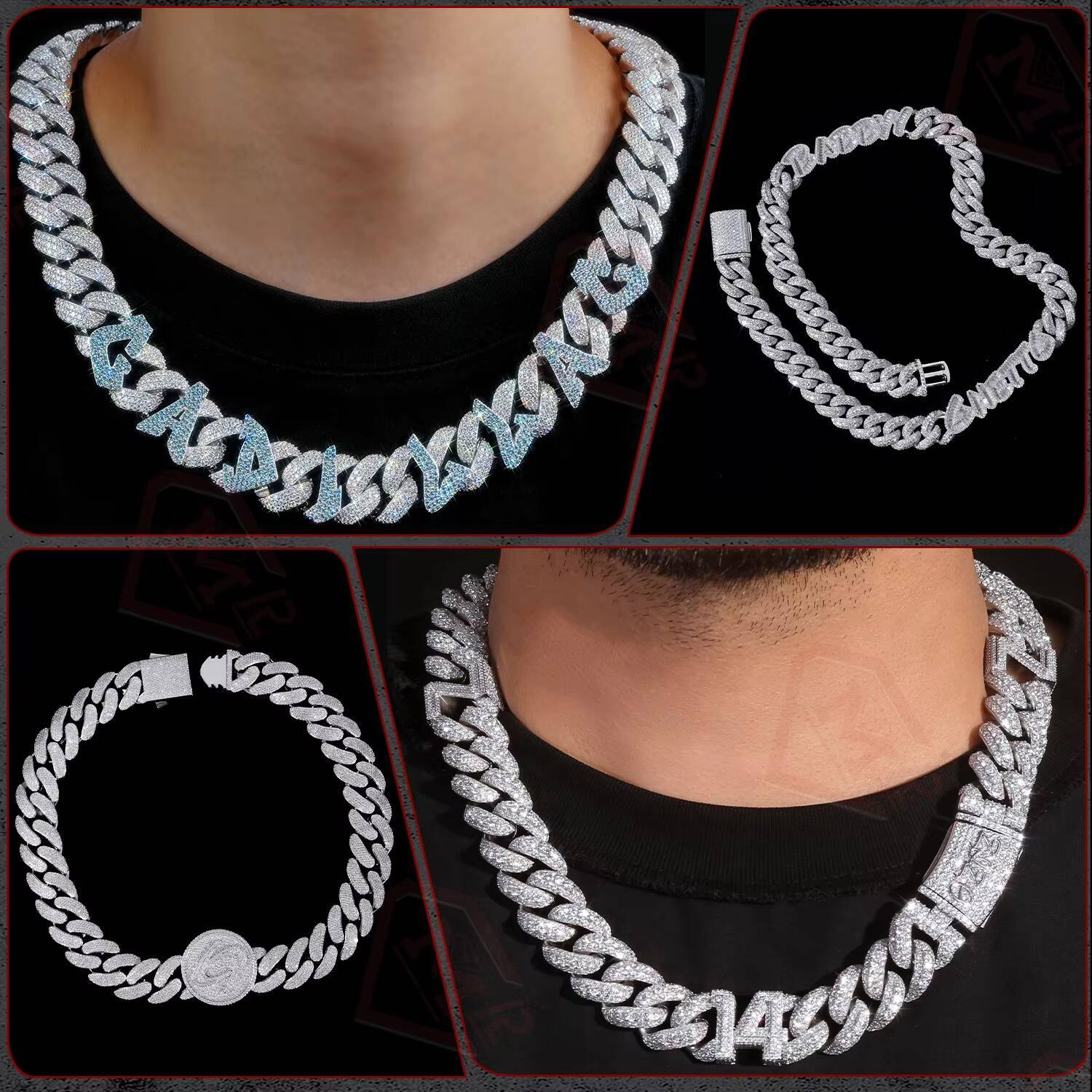 Miami Moissanite Cuban Necklace Iced Out Hip Hop Sterling Silver 925 Baguette Cut Moissanite Cuban Links Chains