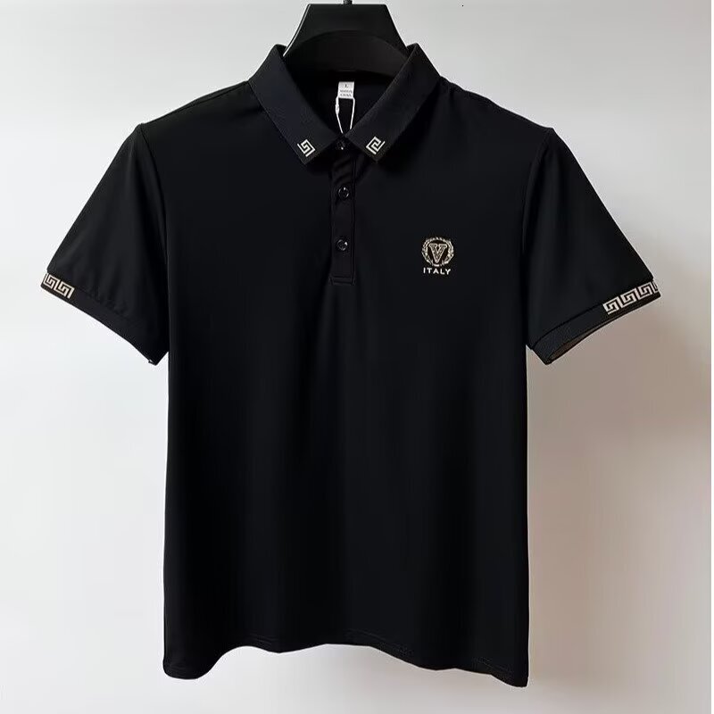 Luxury Brand Designer Clothes Men's Ice Silk Polo Shirt With Collar, 2025 Summer New Style, Men's Short-Sleeve Trendy Slim-Fit Top