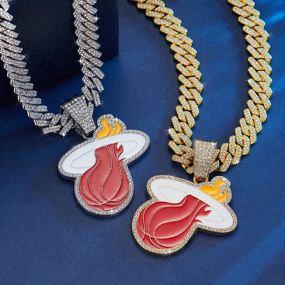 Amazon's new alloy basketball pendant necklace with full diamond inlay and oil drip design, high-quality hip-hop style, exclusively for cross-bor