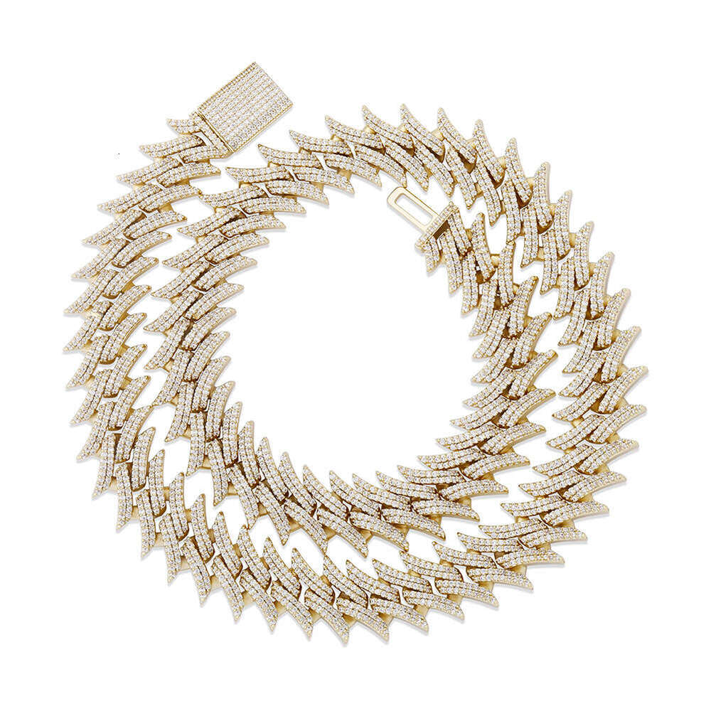 European and American Cross-Border New Full Diamond Thorn Cuban Chain High-Quality Design Spike Box Clasp Hip-Hop Necklace Jewelry