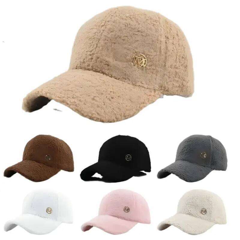 Winter Solid Color M-Label Lamb Wool Baseball for Women, Outdoor Warm Casual Fashion Versatile Plush Duckbill Cap Y260304