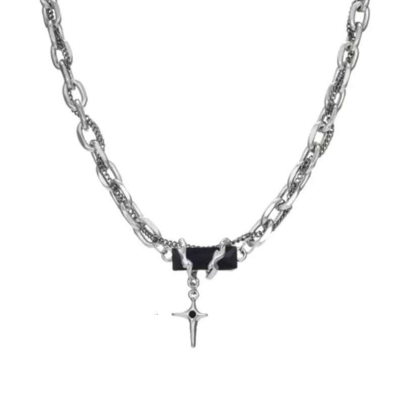 Cuban hip-hop black gemstone necklace, men's street style, niche, unisex, high-end, stylish, trendy collarbone chain, niche