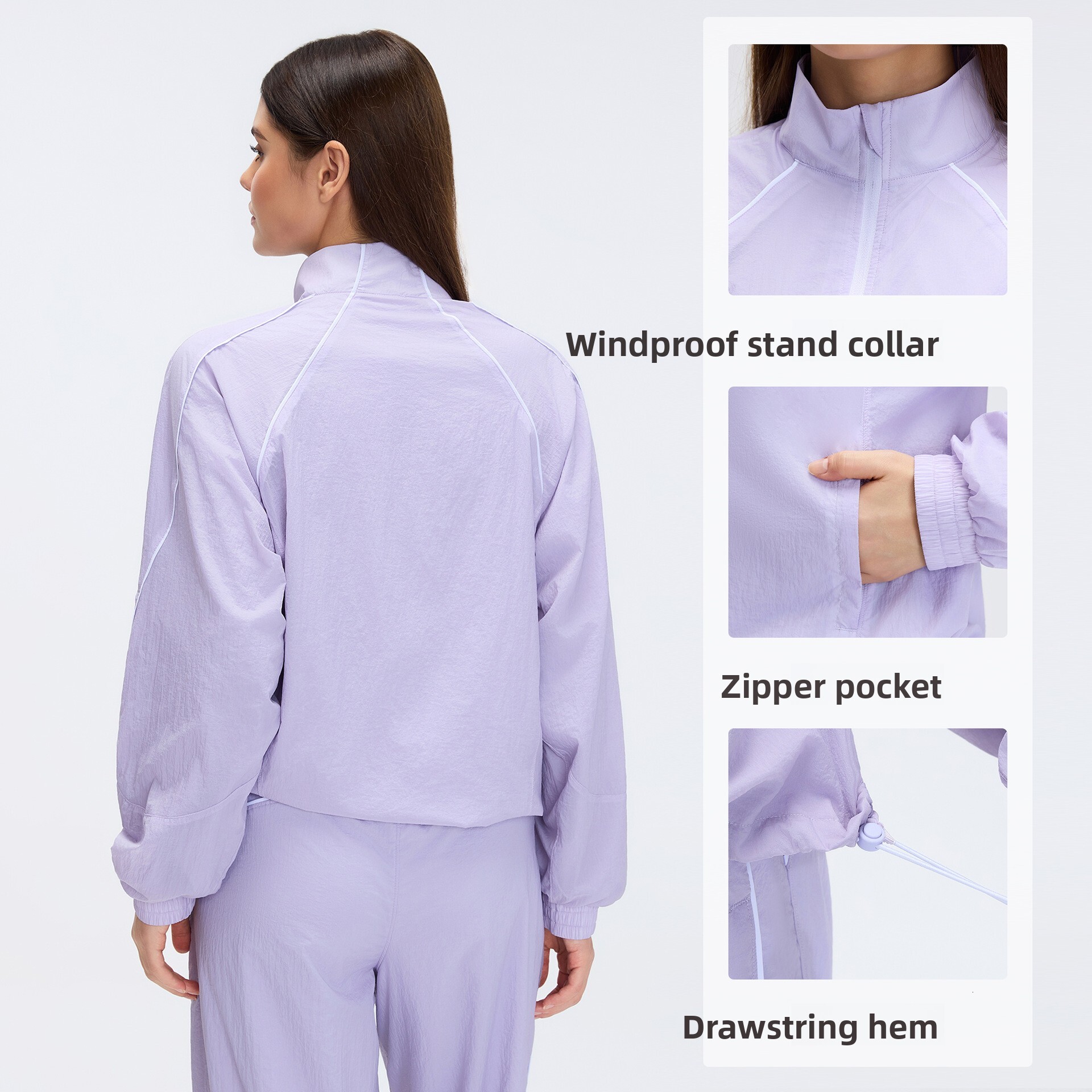 Windproof Stand Collar Long Sleeve Jacket for Women Loose Casual Short Coat Outdoor Cycling Sports Windbreaker