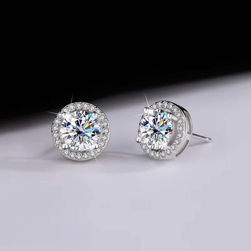 Factory Wholesale Luxury Vintage Circle 1Ct Moissanite Stud Earrings for Women Gifts Platinum Plated 925 Sterling Silver Earring