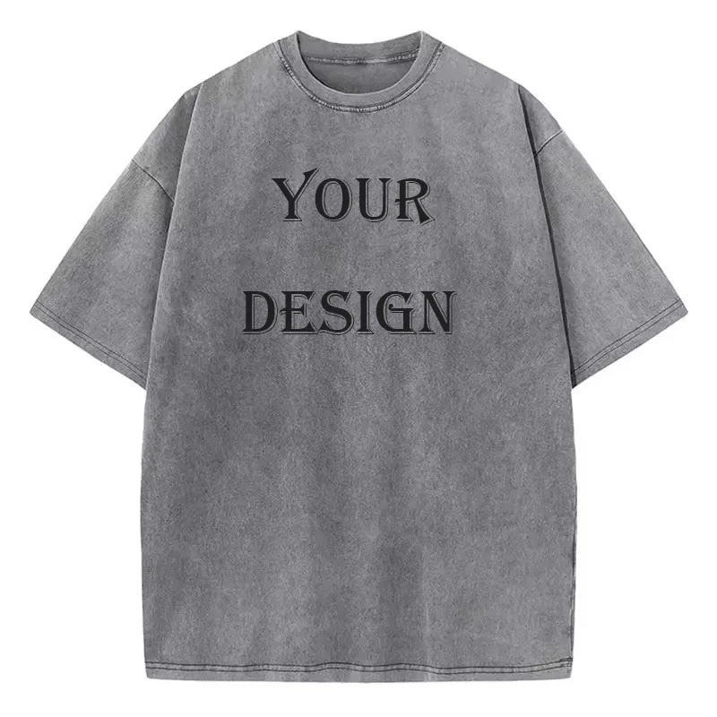 Unisex Cotton Washed Tshirt Customized Printed T Shirt Harajuku Top DIY Your Like Po or T-shirt Fashion Custom Top 260304