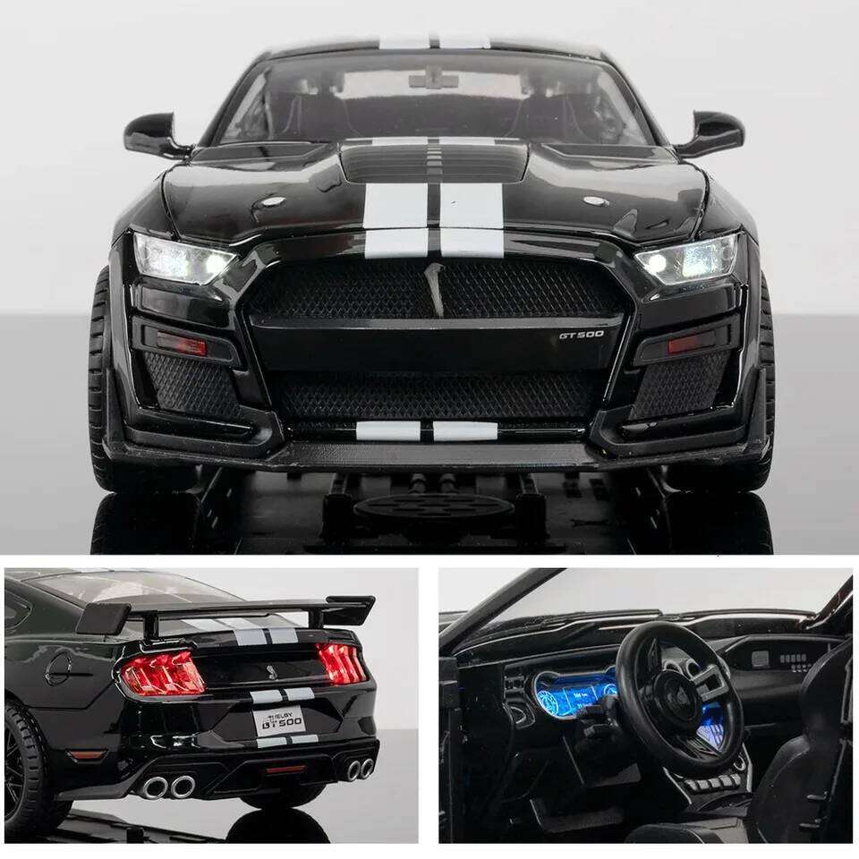 Large 1:18 Ford Mustang GT500 Miniatures Alloy Diecast Metal Vehicle Model Desk Desktop Collection Decorative Hobby Ornaments Z260306