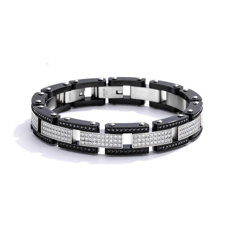 Direct from the factory: European and American titanium diamond-encrusted bracelet, 316 stainless steel vacuum 18K Cuban chain, premium men's bra