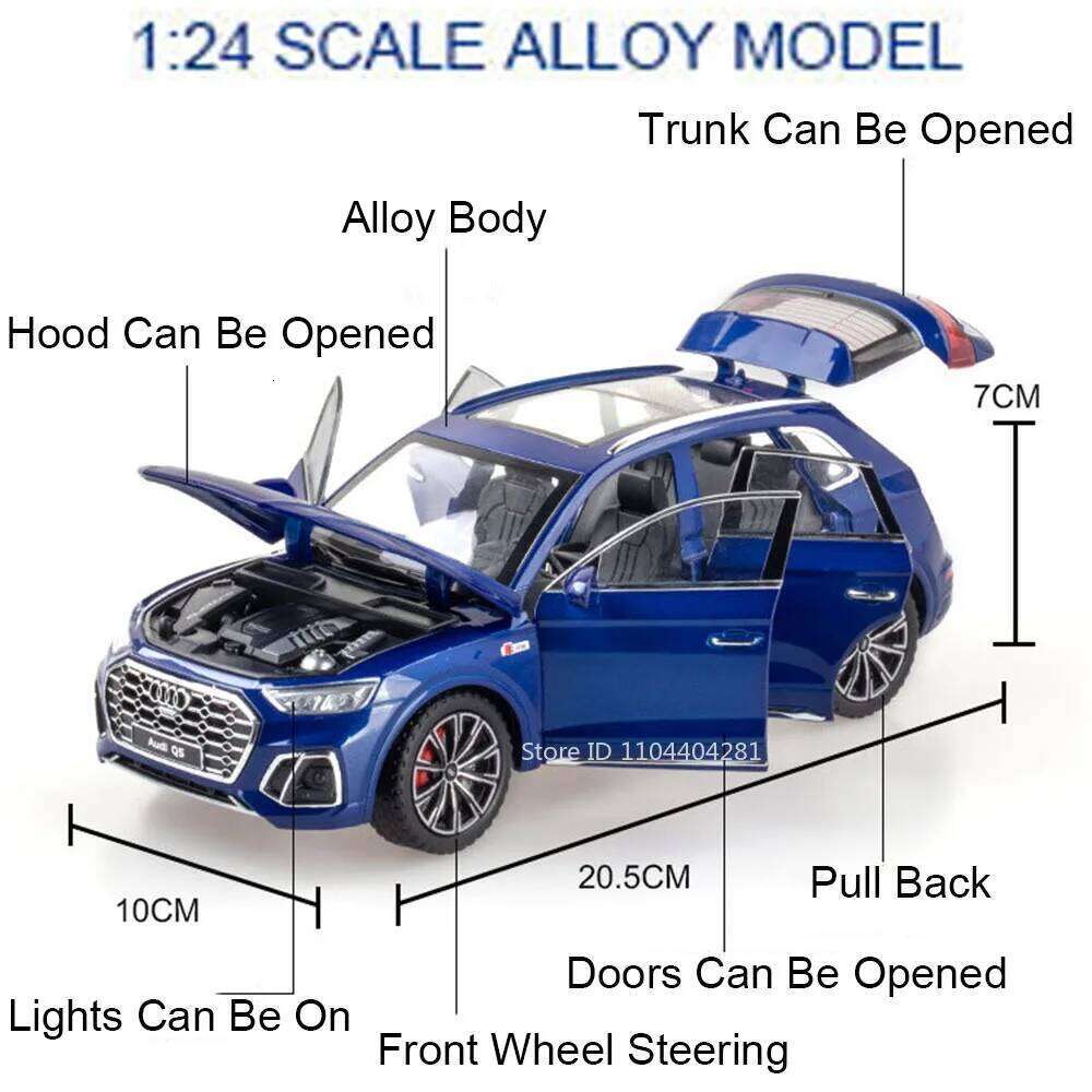 1:24 Q5 RS7 Alloy Car Diecast Model Toys Front Wheel Steering 6 Doors Opened Sound Light Pull Back for Boyfriend's Birthday Gift Z260306
