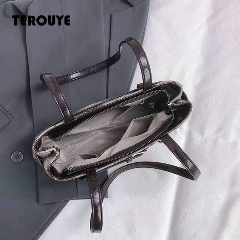 Fashionable Retro Soft PU Leather Checked Shoulder Large Capacity Hot Sale Bags For Women Zipper Cloth Women's Handbags TEROUYE