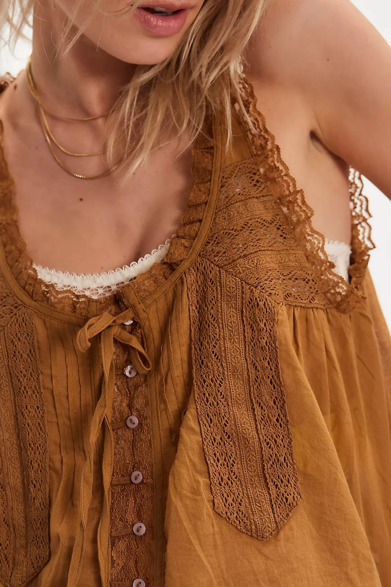 Womens Boho Vintage 2 Piece Pants Outfit Summer Casual Sleeveless Tie Front Lace Trim Tank Tops Drawstring Sets 260306