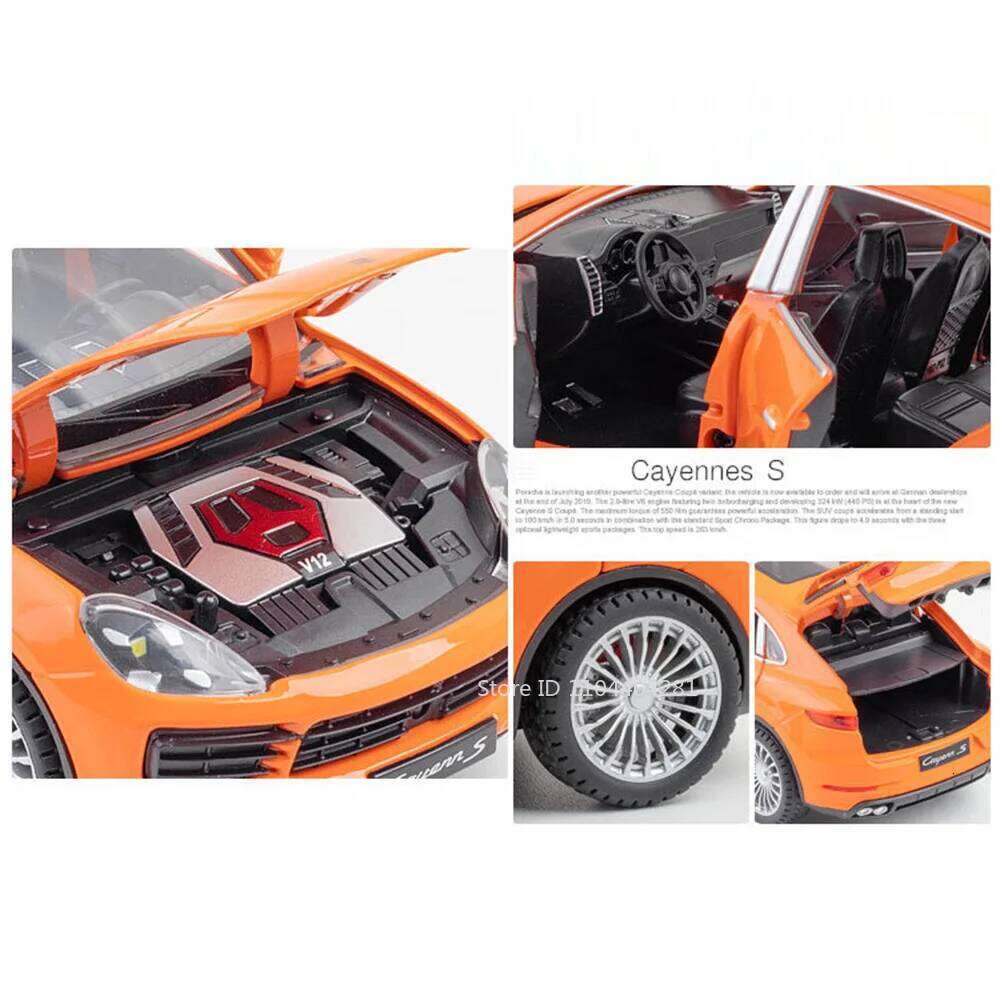 1:24 Cayenne S Lambo URUS Toys Model Diecast Car 6 Doors Opened with Sound Light Pull Back Metal Vehices for Children's Day Gift Z260306
