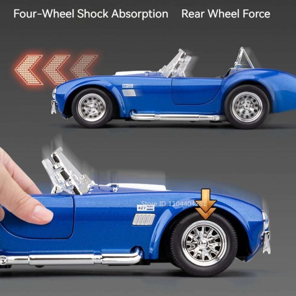 1:24 Shelby Cobra Phantom Miniature Toys Car Diecast Alloy Model Doors Opened Sound Light Pull Back Vehices Kids Christmas Gifts Z260307