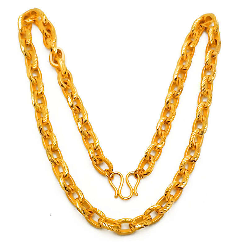 Luxury Men's Necklace Premium Diamond Surface Carved Design Long-lasting Brass Gold-plated Jewelry Domineering Imitation Gold 12mm