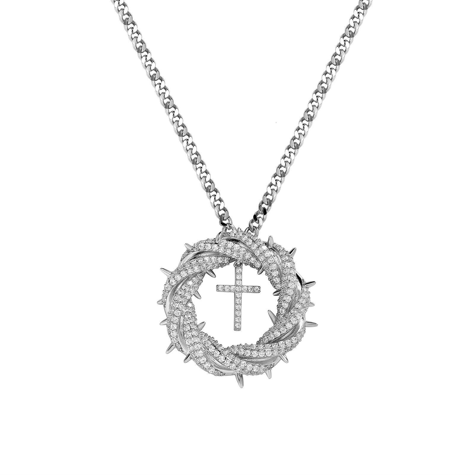 Creative Flower Twist Cross Micro-Inlaid Gold-plated Copper Zircon Necklace Trendy European Personalized Hip-Hop Pendant